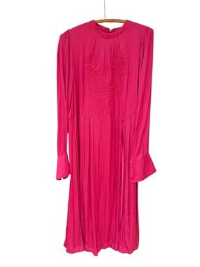 Free People Bright Fuchsia Floral Embroidered Tunic Dress, Size L